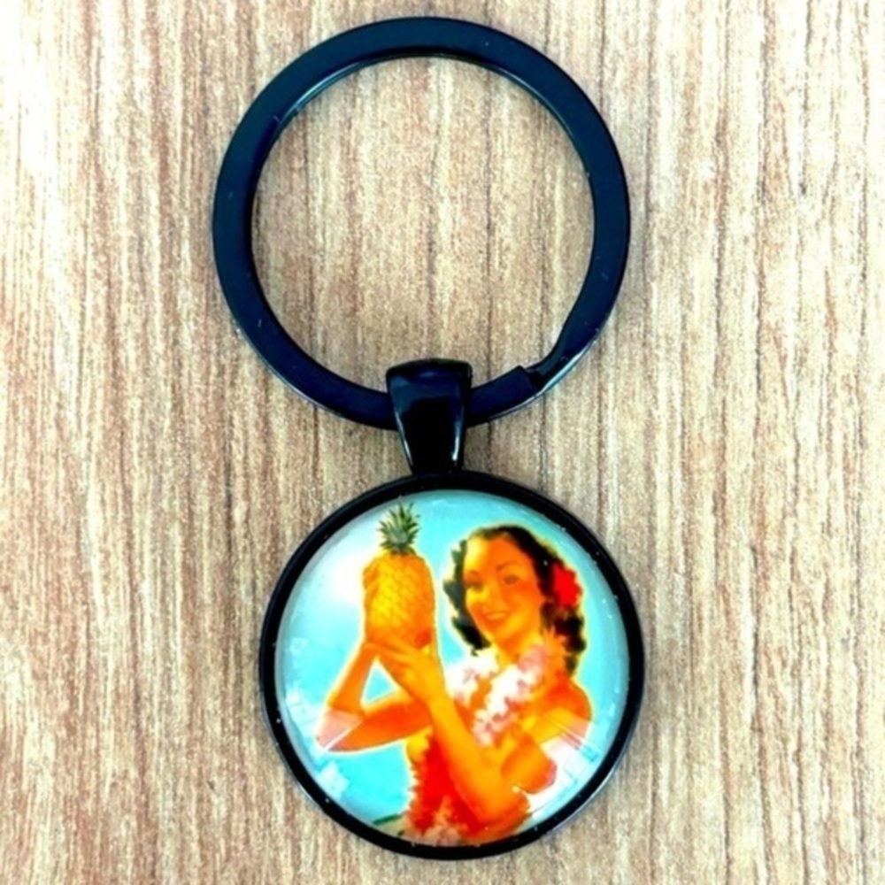 Vintage Hawaii Print Keychain, Handmade, NWT